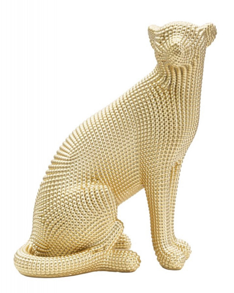 Dekofigur Leopard sitzend Tierfigur in edler goldener Optik Fell abstrakt strukturiert H 29 cm