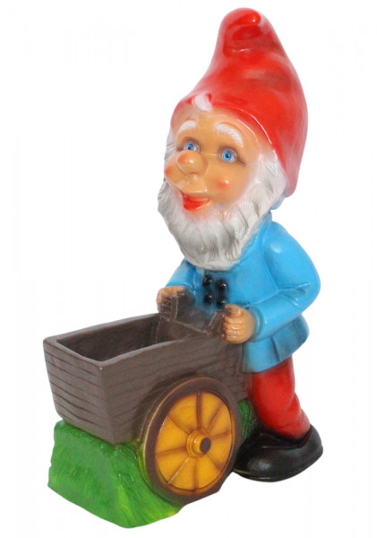Gartenzwerg mit Karren Höhe 45 cm - Gartendeko Dekofigur für Garten & Innenbereich