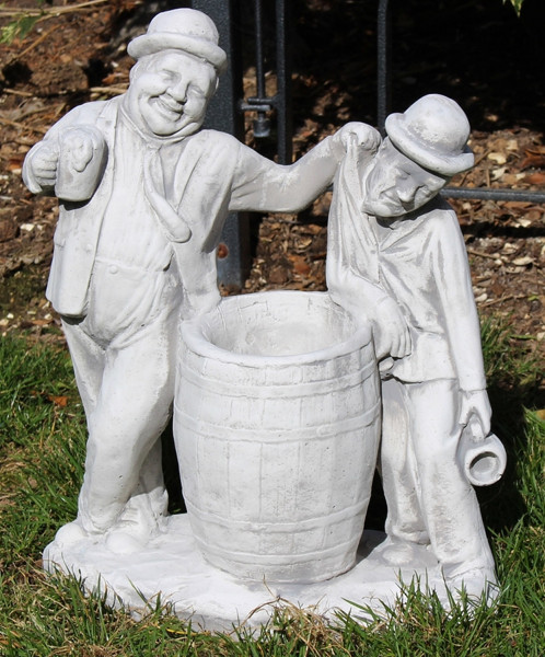 Beton Figur Dick und Doof mit Fass zum Bepflanzen H 40 cm Dekofigur und Gartenskulptur