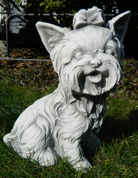 Beton Figur Yorkshire Terrier sitzend klein Hundefigur Welpe H 26 cm Dekofigur Gartenfigur