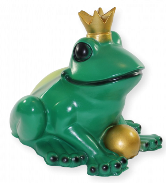 Deko Figur Froschkönig groß Höhe 31 cm Gartenfigur mit Krone und Goldkugel Teichfigur aus Kunststoff