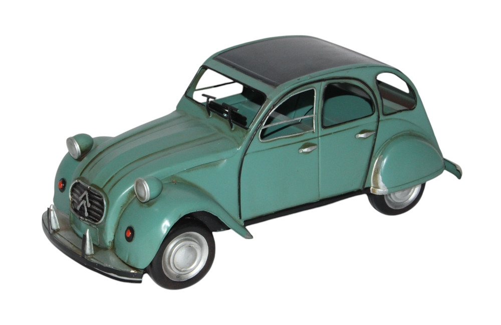 Blechauto Nostalgie Modellauto Oldtimer Citroen 2CV Ente in grün aus Blech L 33 cm