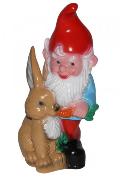 Gartenzwerg Figur Zwerg mit Hase H 29 cm stehend Gartenfigur aus Kunststoff