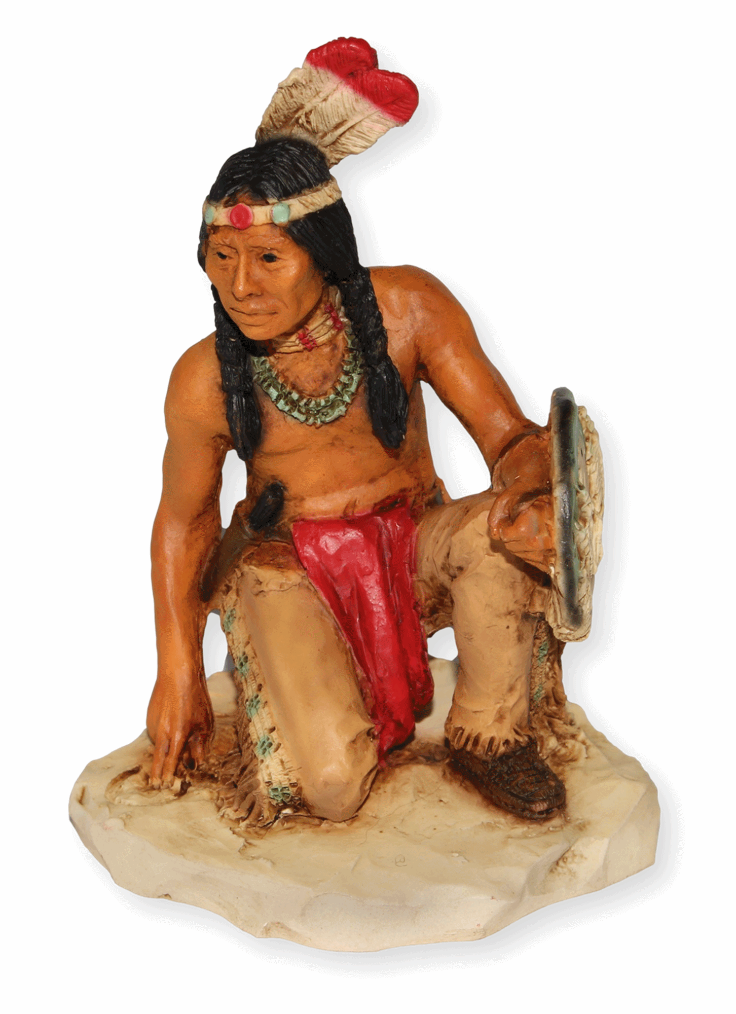 Indianer Figur Western Deko Statue Häuptling sitzend mit Friedenspfeife 