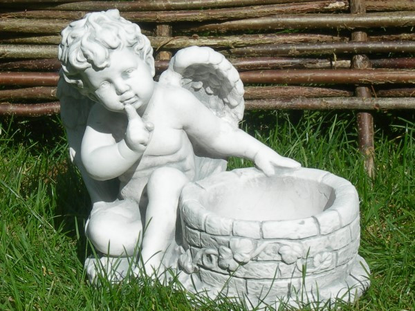 Beton Figur Engel mit Topf zum Bepflanzen H 28 cm Dekofigur und Gartenskulptur