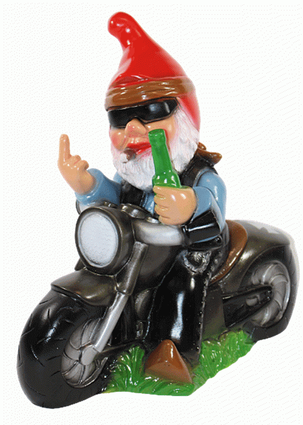 Gartenzwerg Deko Garten Figur Zwerg Biker auf Motorrad mit Stinkefinger aus Kunststoff H 33 cm