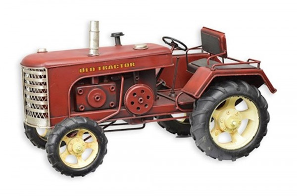 Klassischer Nostalgie Blechtraktor - Roter Oldtimer Traktor Modell Länge 39,5 cm