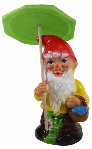 Gartenzwerg Deko Garten Figur Zwerg stehend mit Schirm und Korb aus Kunststoff H 37 cm
