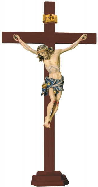 Heiligenfigur Kruzifix Jesus am Kreuz auf Sockel H 10/ 20 cm Statue Ahorn- und Lindenholz Holzfigur