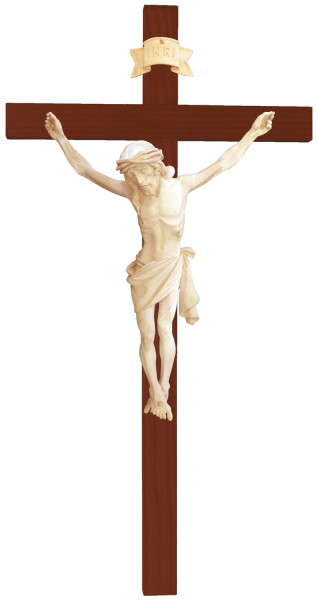 Heiligenfigur Kruzifix Jesus am Kreuz Natur H 25/ 50 cm Statue Ahorn- und Lindenholz Holzfigur