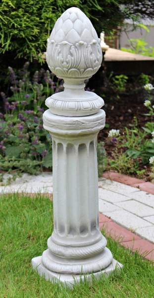 Beton Figur Skulptur ionische Säule mit Pinienzapfen H 75 cm klassische Deko Statue Gartenskulptur