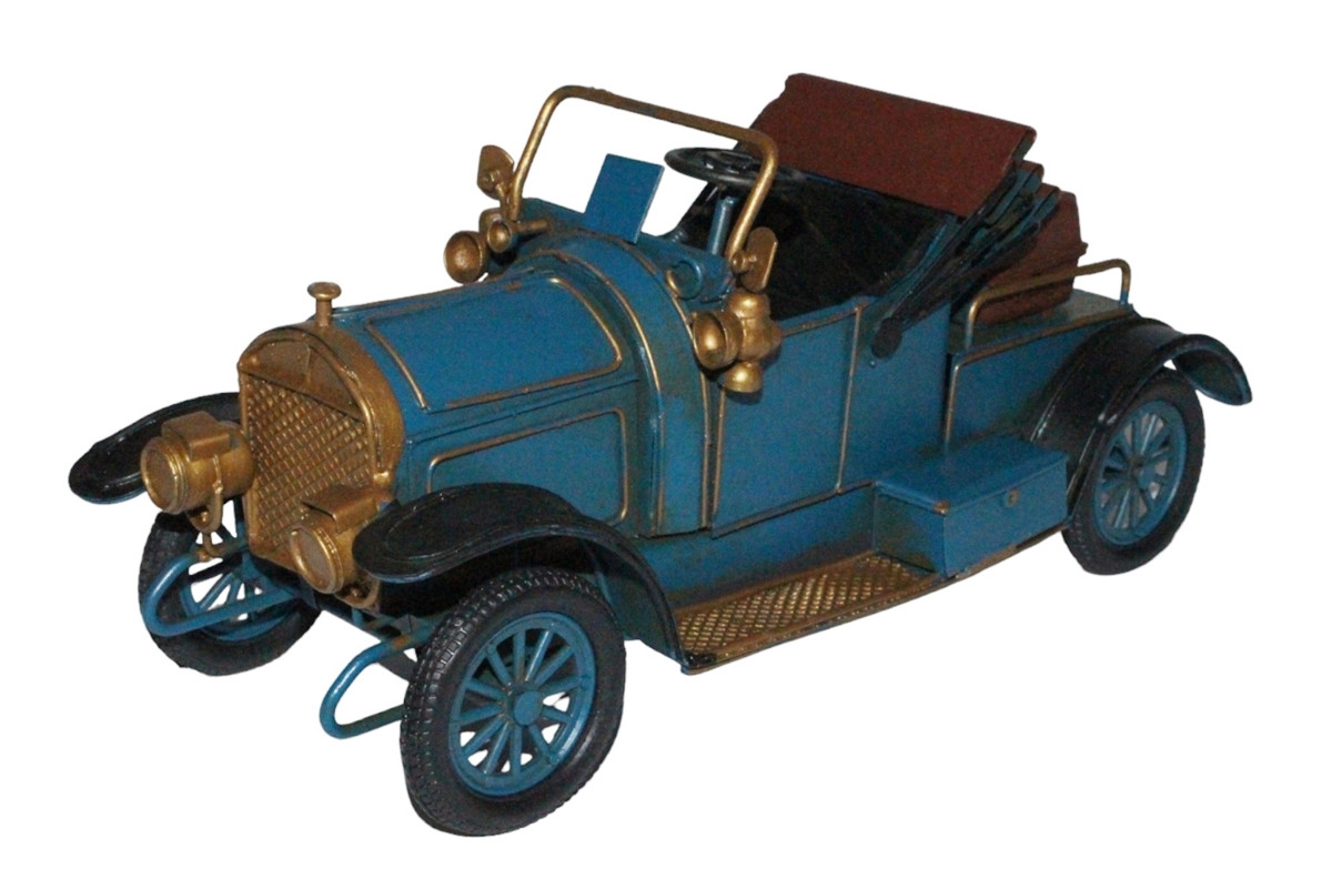 Blechauto Nostalgie Oldtimer Auto Modellauto in blau L 27 cm Modellfahrzeug aus Blech