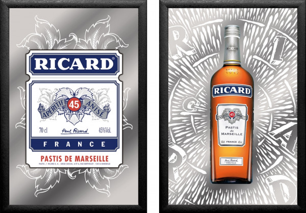 Set: 2 Spiegelbilder Ricard Whisky Emblem & Flasche 20x30 cm Bar Deko Hinterglasdruck mit Rahmen