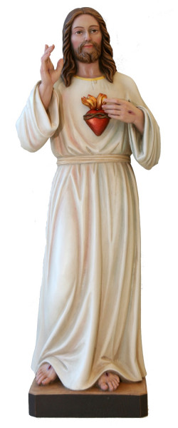 Heiligenfigur Barmherziger Jesus Herz "Sacred Heart of Jesus" H 15 cm Statue aus Ahornholz Holzfigur