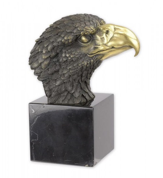 Bronzefigur Bronzeskulptur Bronze Adler Kopf auf Marmorsockel H 21,5 cm Bronze Figur