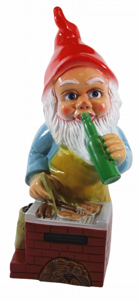 Gartenzwerg Deko Garten Figur Zwerg Grillmeister stehend mit Bierflasche aus Kunststoff H 45 cm