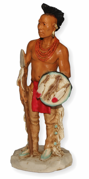 Indianerfigur Indianer Häuptling Black Hawk Native American H 16 cm stehend mit Speer und Schild
