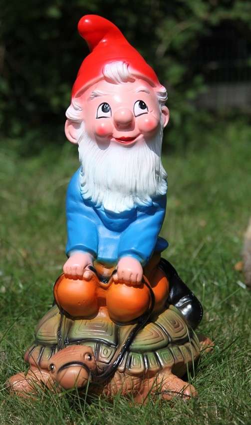OM Gartenzwerg auf Schildkröte Figur Zwerg H 45 cm aus Kunststoff JS