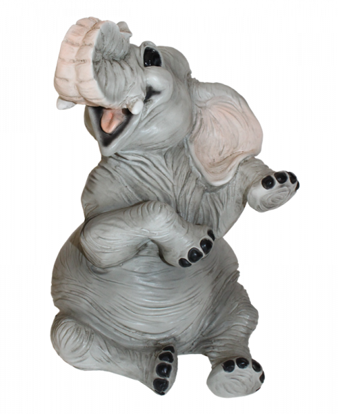 Figur Elefant Baby Elefantenfigur sitzend und lachend Tierfigur Kollektion Castagna Resin H 21 cm