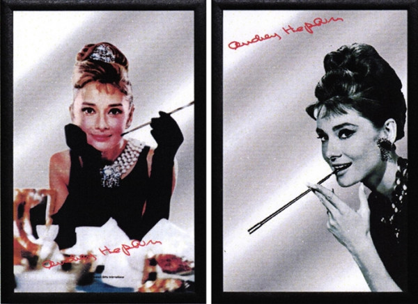 Set: 2 Spiegelbilder Audrey Hepburn 20x30 cm Wandbilder Hinterglasdruck mit schwarzem Rahmen
