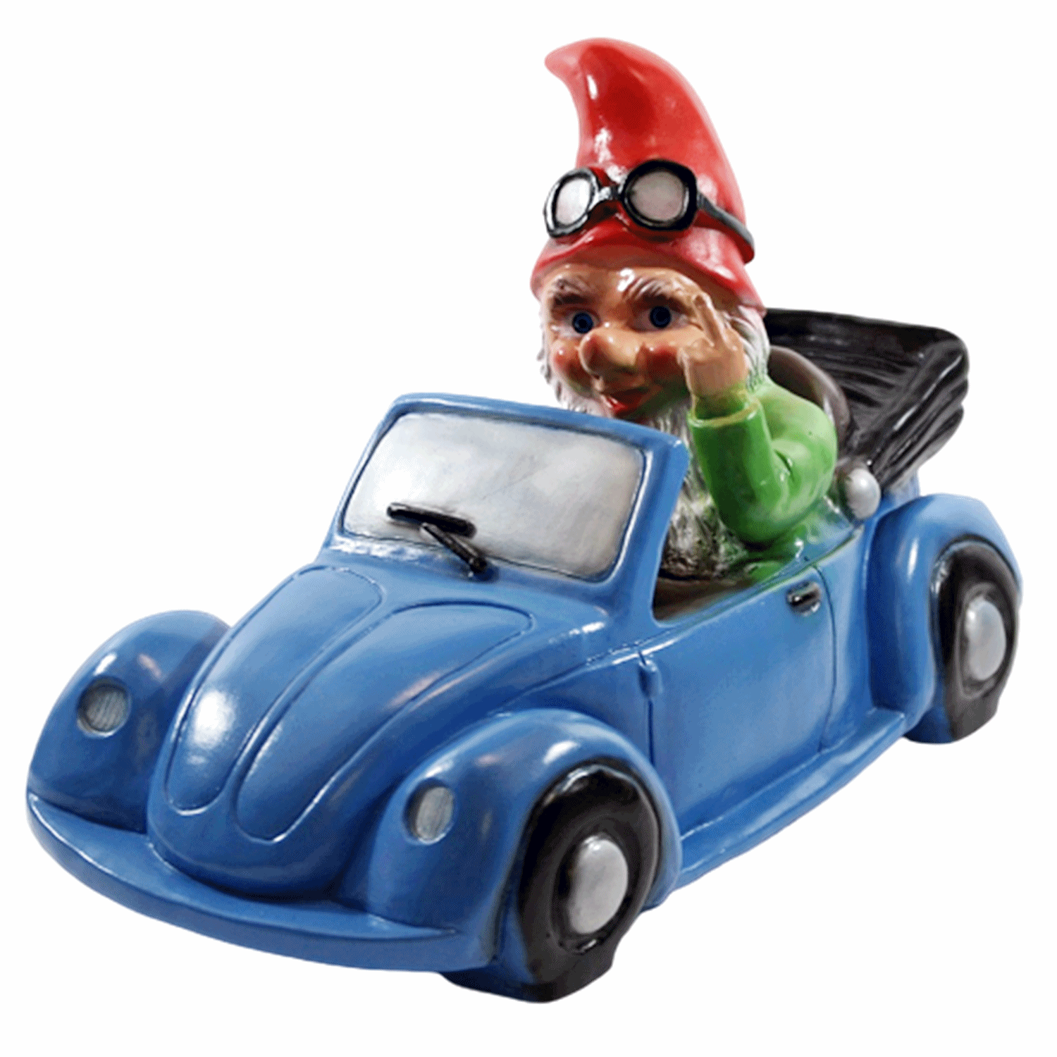 Rakso Deko Figur Zwerg H 23 cm Gartenzwerg im Auto mit