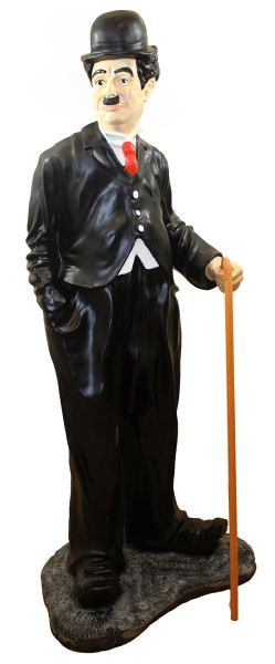 Deko Figur Komiker Charlie Chaplin stehend H 128 cm Dekofigur Chaplin mit Stock aus Kunstharz