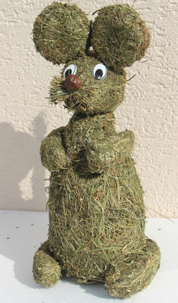 Deko Heu Figur Maus sitzend Höhe 38 cm Tierfigur aus Naturmaterial Heu zum Basteln Heudeko