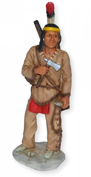Indianerfigur Indianer Shawnee Häuptling Tecumseh Skulptur H 18 cm stehend mit Tomahawk Castagna