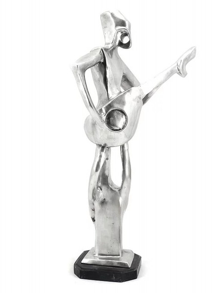 Bronzefigur Bronzeskulptur Abstrakte Figur Gitarrenspieler modern auf Marmorsockel H 71 cm