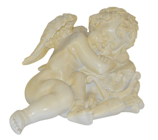 Deko Figur Engel schlafend Breite 32 cm Dekofigur aus Resin in hell patiniert
