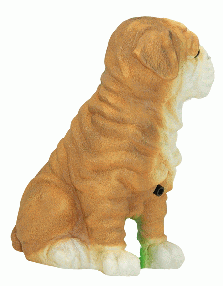 Deko Figur Hund Mops klein H 23 cm mit Bewegungsmelder wauwau