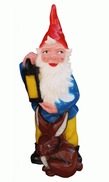 Gartenzwerg mit Laterne und Hase XXL-Zwerg H 112 cm Gartenfigur aus Kunststoff Riesenzwerg Figur