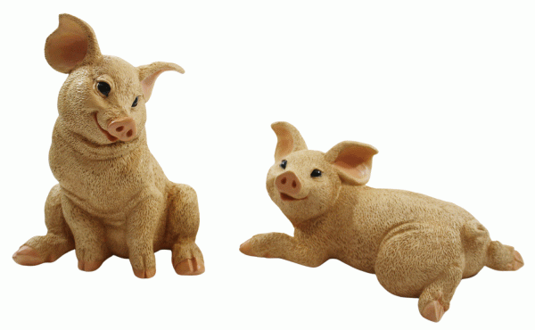 Dekofigur Tierfigur Ferkel Schweinchen 2-er Satz natur Kollektion Castagna aus Resin H 10-22 cm