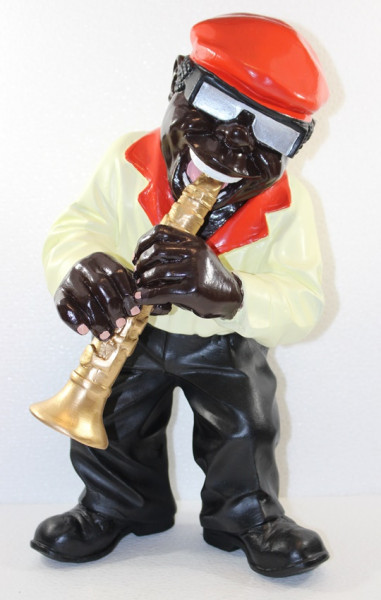 Deko Figur Jazz Musiker Klarinettist H 44 cm Dekofigur Band Musiker mit Klarinette aus Kunstharz
