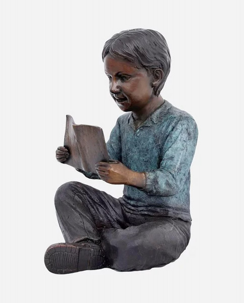 Bronzefigur Bronzeskulptur Bronze Junge mit Buch H 33 cm Deko Figur Bunte Skulptur