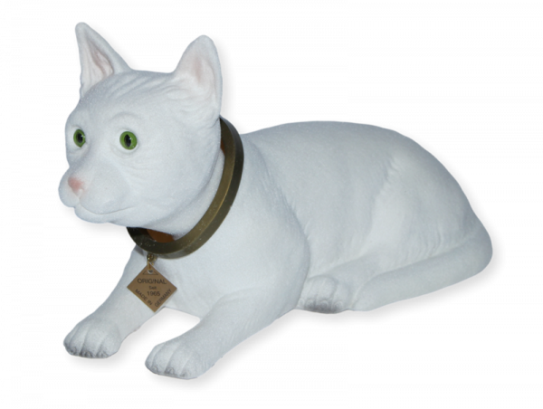 Wackel Figur Katze weiß groß Wackelfigur H 19 cm liegend Dekofigur mit Wackelkopf