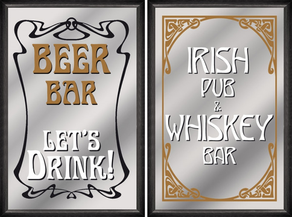 Set: 2 Spiegelbilder Bar Deko Beer Irish Pub & Whisky Bar 20x30 cm Wandbilder Bilder Hinterglasdruck