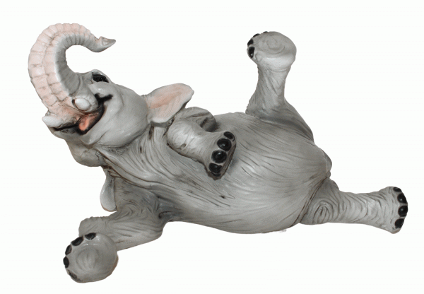 Figur Elefant Baby Elefantenfigur liegend und lachend Tierfigur Kollektion Castagna Resin L 26 cm