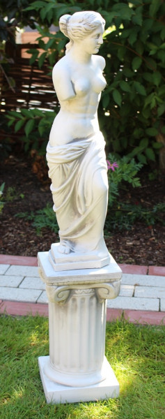 Beton Figuren Deko Statue Venus von Milo auf ionischer Säule H 91 cm Dekofiguren Gartenskulpturen