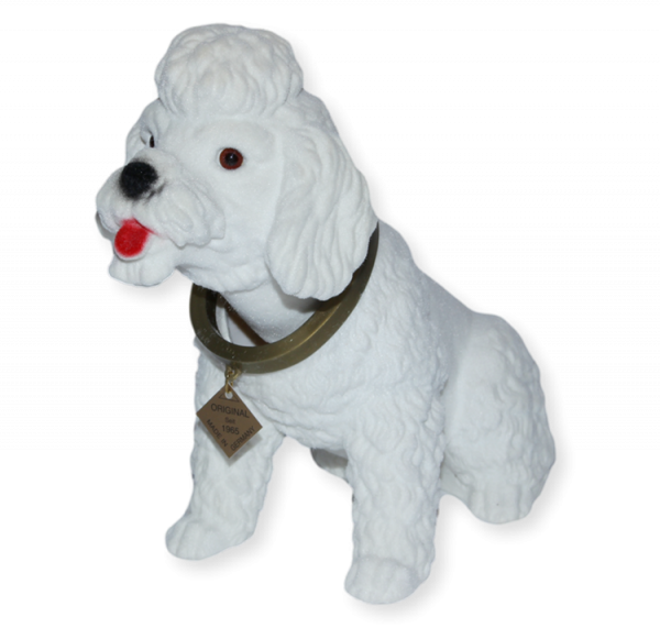 Wackel Figur Hund Pudel weiß Wackelfigur H 20,5 cm groß Dekofigur mit Wackelkopf