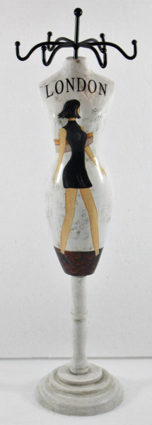 Schmuckbüste Beauty Figur Deko Modefigur Nostalgiefigur Weißes Torso mit London Schriftdruck H 28 cm