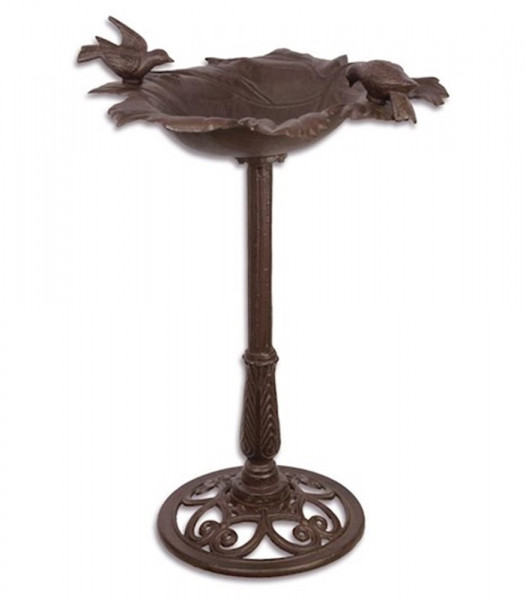 Jugendstil Vogeltränke mit Ständer aus Gusseisen in braun Romantische Gartendeko Vogelbad, H 82 cm