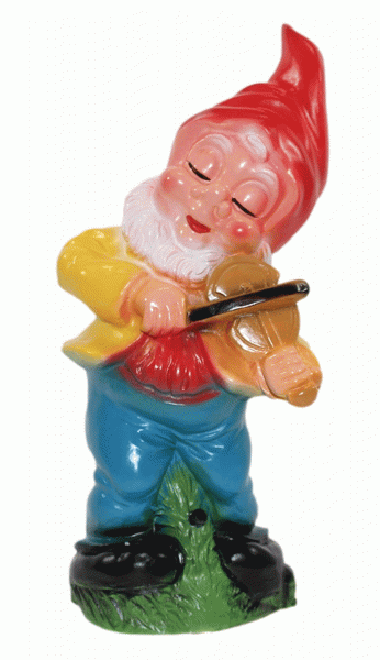 Gartenzwerg mit Geige und Bewegungsmelder Happy Birthday Figur Zwerg H 31 cm aus Kunststoff