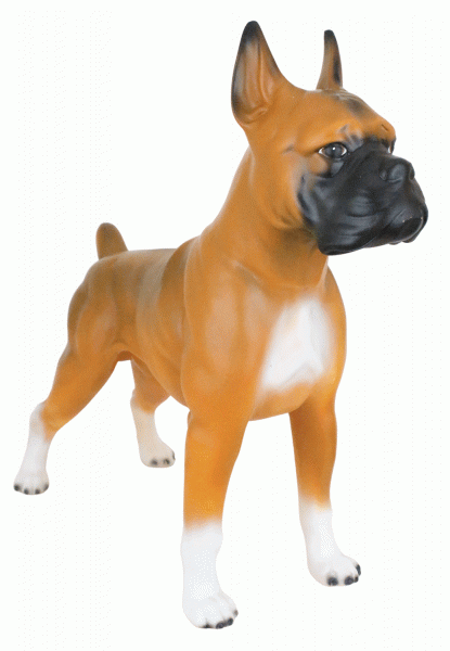 Dekofigur Boxer Hund Deko Figur H 47 cm aus Kunstharz Tierfigur stehend Garten Figur