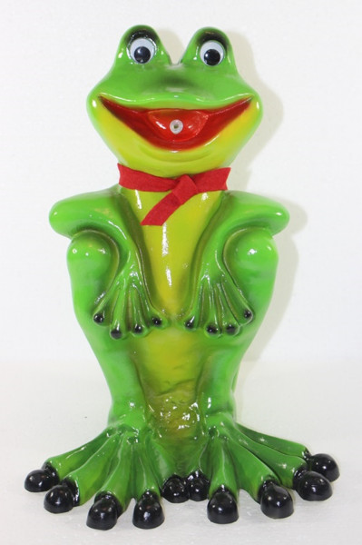 Deko Garten Figur Gartenfigur Teichfigur Frosch mit Schal sitzend Wasserspeier aus Kunststoff H 32cm