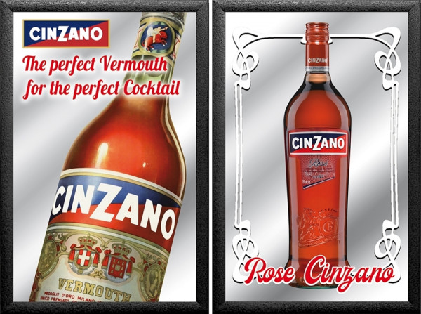 Set: 2 Spiegelbilder Cinzano Wermut Vermouth Rose Flasche 20x30 cm Wandbilder Hinterglasdruck