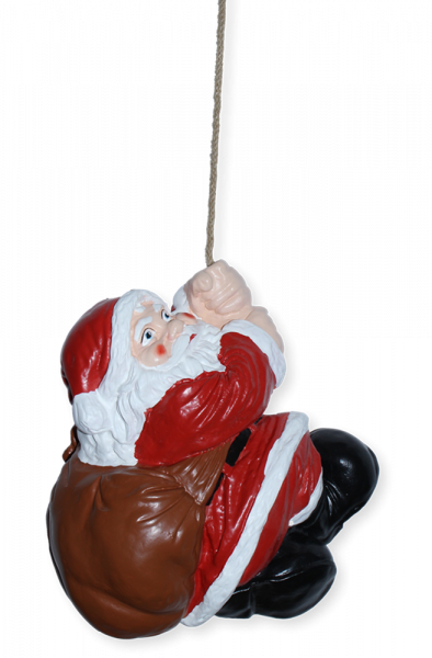Figur Weihnachtsmann H 34 cm am Seil Dekofigur zum Aufhängen aus Kunstharz