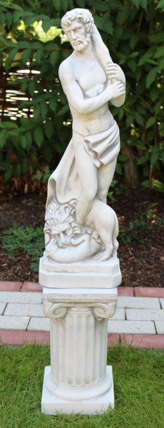 Beton Figuren Skulptur Statue Herkules mit Keule auf ionischer Säule H 97 cm Gartenskulpturen