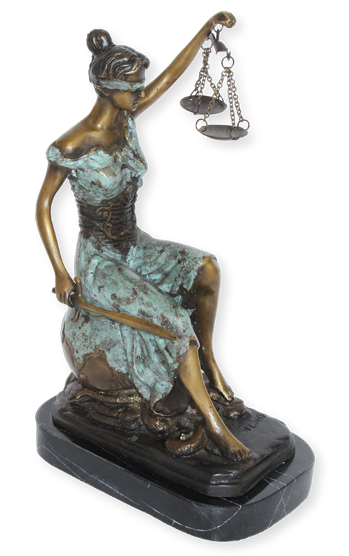 41cm große Justitia Skulptur Bronze auf Marmor Sockel Figur der Gerechtigkeit 