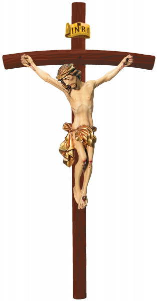Heiligenfigur Kruzifix Jesus am Kreuz "Leonardo" H 25/ 50 cm Statue Ahorn- und Lindenholz Holzfigur